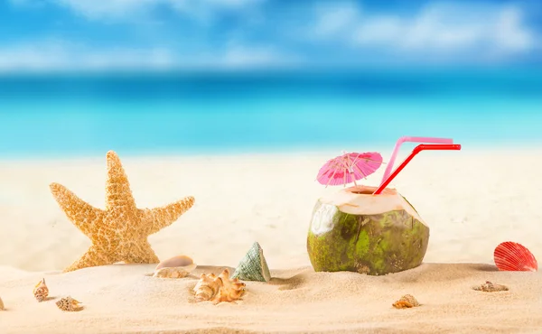 Summer coconut cocktail on the beach — Stock Photo, Image