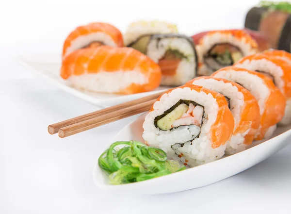 Conjunto japonês de sushi de frutos do mar — Fotografia de Stock