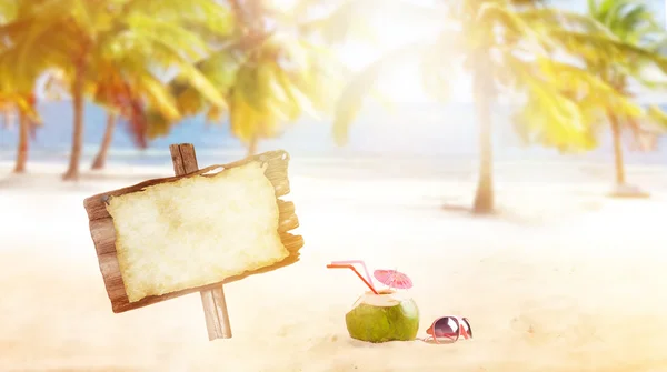 Musim panas minuman kelapa di pantai — Stok Foto