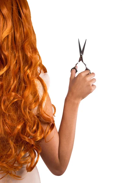 Cutting young beautiful red-haired woman — Stock Photo, Image