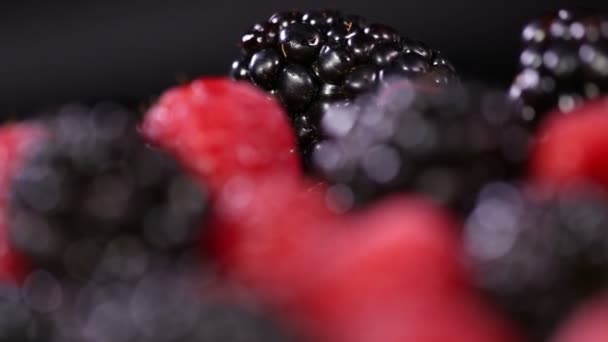 Frische Beeren auf schwarzem Hintergrund. — Stockvideo