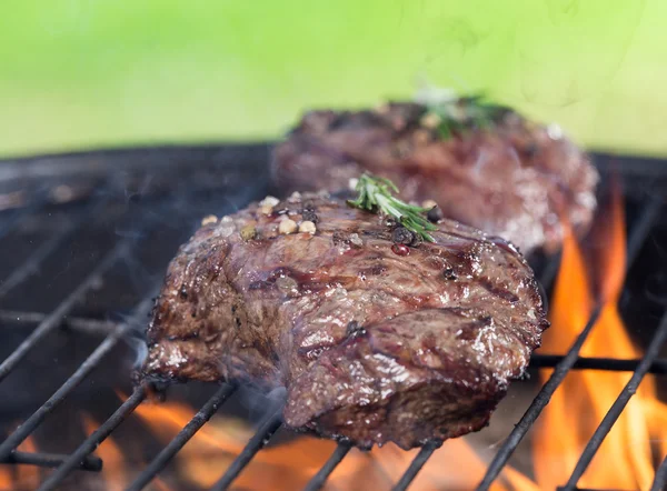 정원 그릴에 쇠고기 스테이크 — 스톡 사진