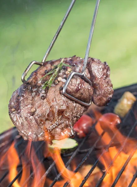 정원 그릴에 쇠고기 스테이크 — 스톡 사진