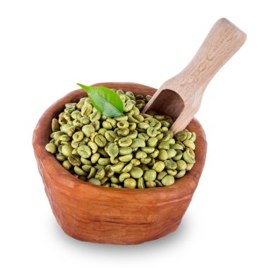 ahşap kase yeşil kahve çekirdekleri