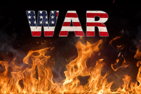 垃圾摇滚美国国旗，战争概念与火火焰 — 图库照片