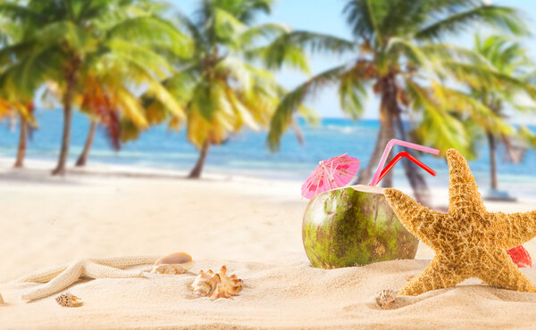 summer coconut drink on the beach.