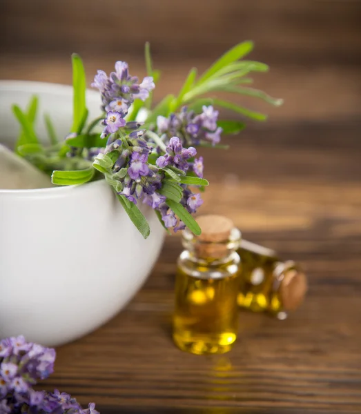 Lavendel bloemen met essentiële oliën — Stockfoto