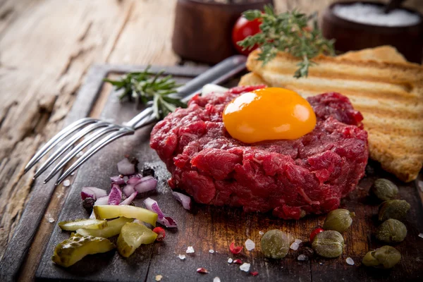 Close up of beef tartar. — Stock Photo, Image