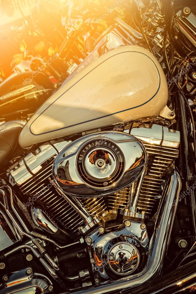 Close up of a high power motorcycle, classic vintage style.