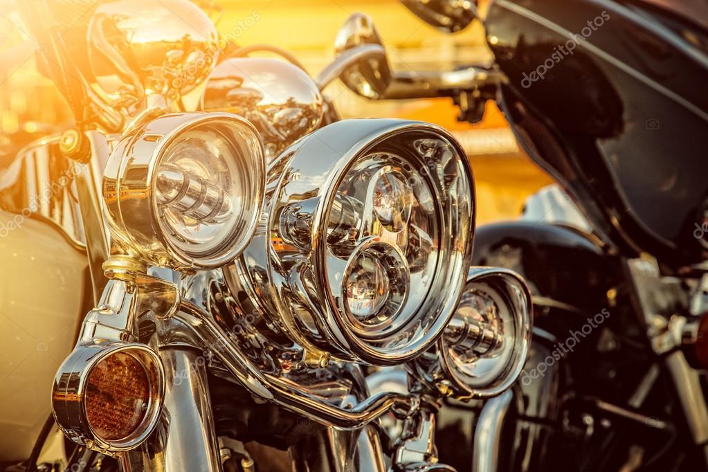 Close up of a high power motorcycle, classic vintage style.
