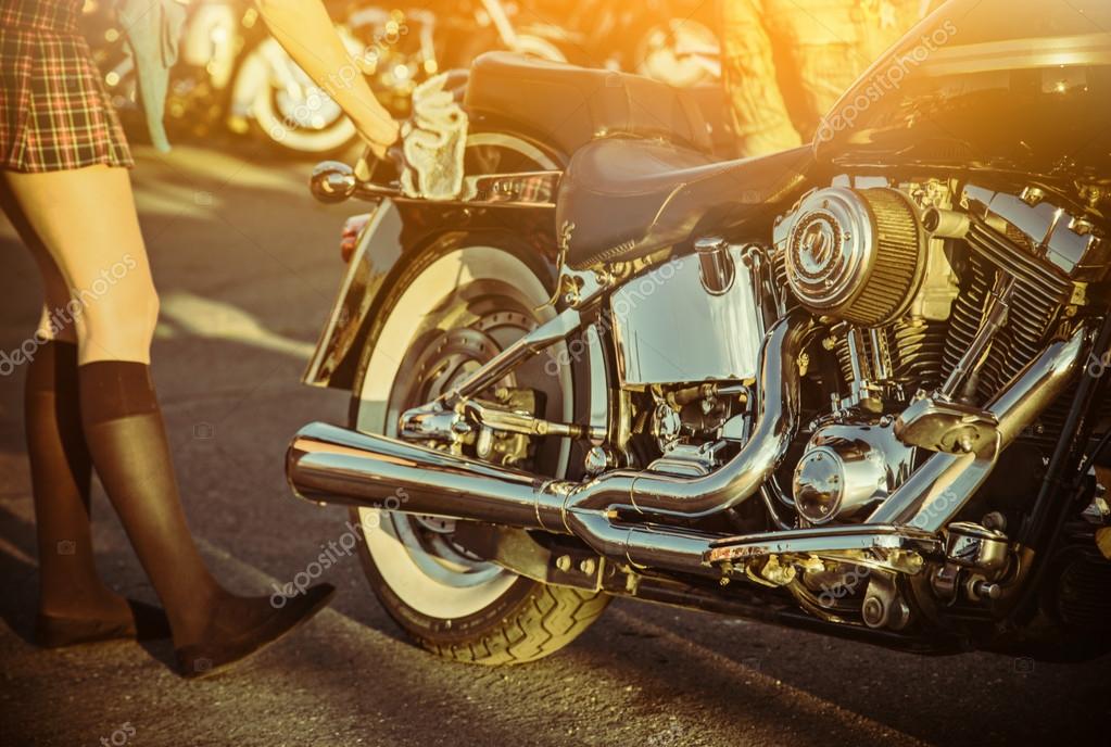 Close up of a high power motorcycle, classic vintage style.