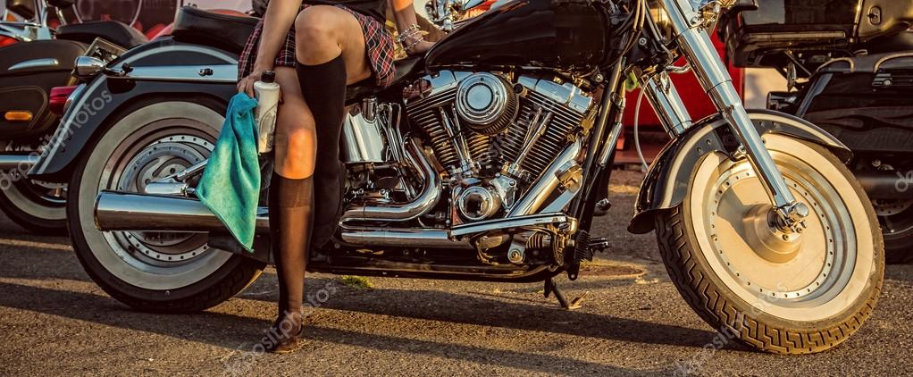 Close up of a high power motorcycle, classic vintage style.