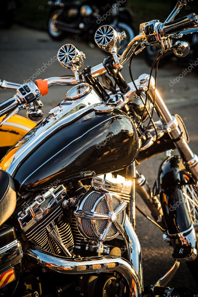 Close up of a high power motorcycle, classic vintage style.