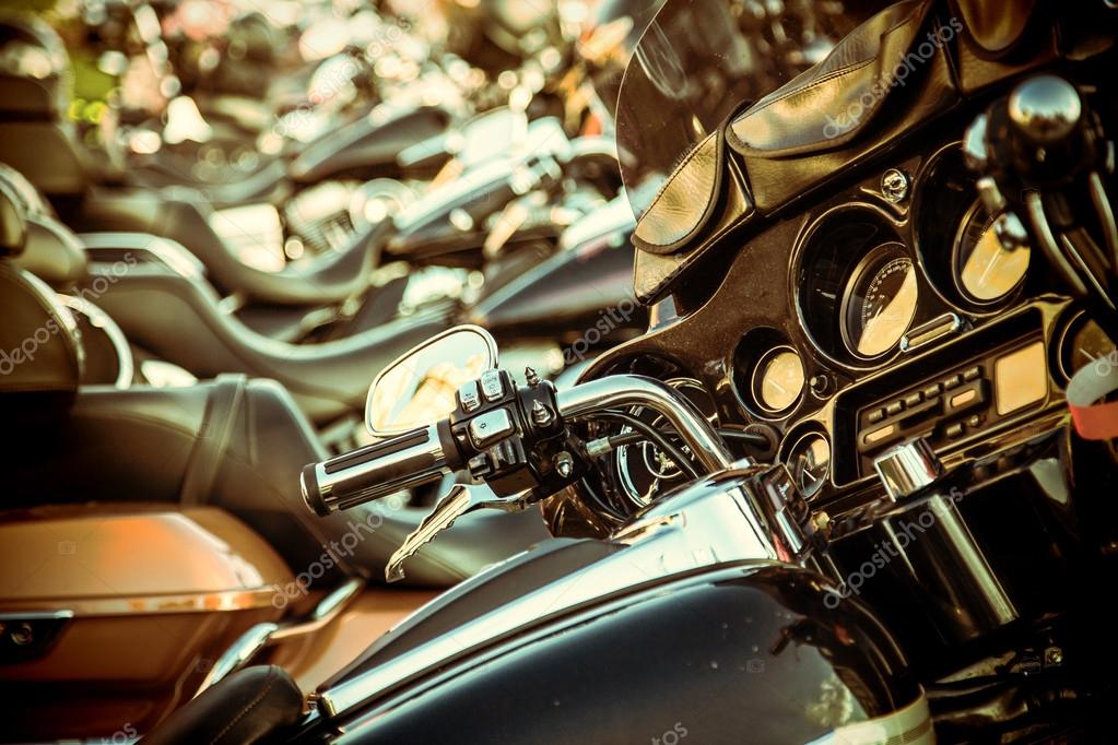 Close up of a high power motorcycle, classic vintage style.