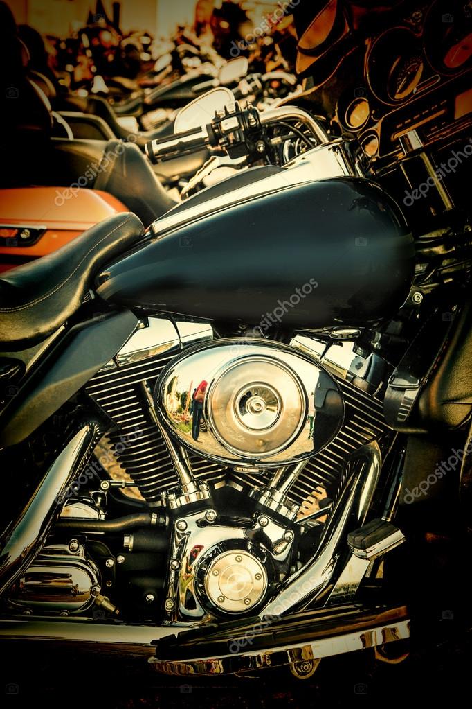 Close up of a high power motorcycle, classic vintage style.