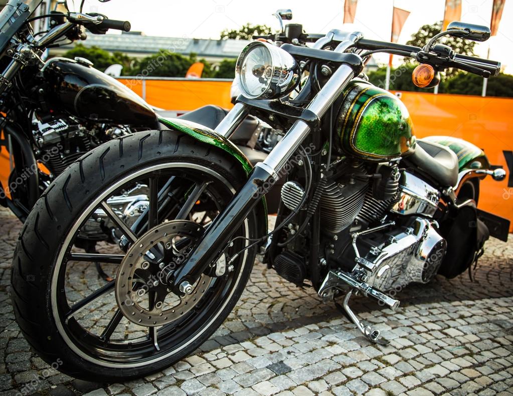 Close up of a high power motorcycle, classic vintage style.