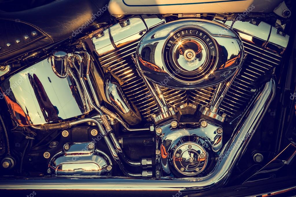 Close up of a high power motorcycle, classic vintage style.
