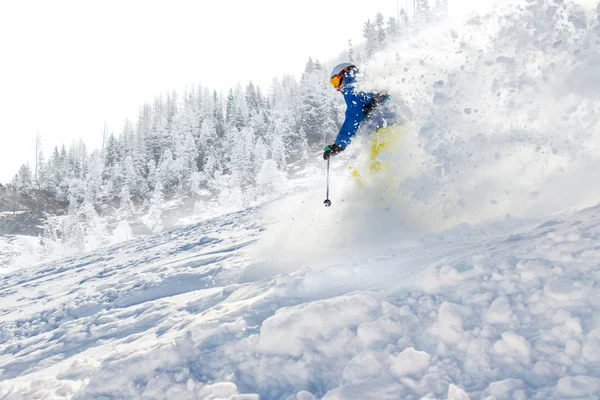 Skiër afdaling in hoge bergen — Stockfoto