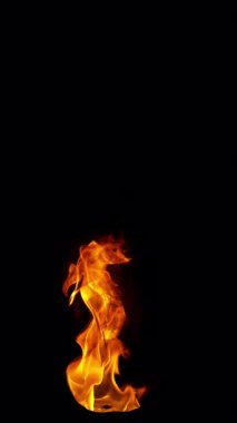 Siyah arka planda izole edilmiş çok yavaş ateş alevleri. 1.000 fps hızla yüksek hızlı sinema kamerasıyla çekildi.