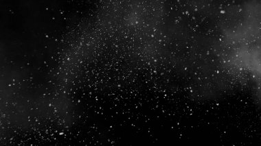 Kar ve atmosferik dumanın dondurucu hareketi siyah zemin üzerinde izole edildi