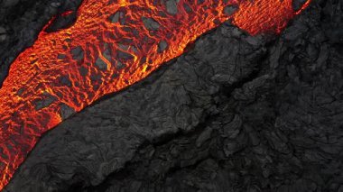 Katılaşan lav alanının hava görüntüsü, yakın plan.