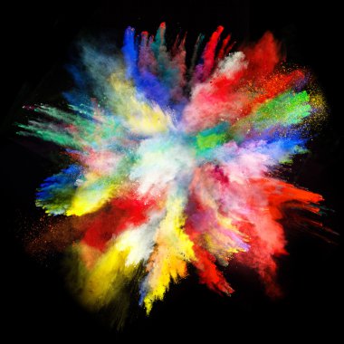 Launched colorful powder on black background clipart