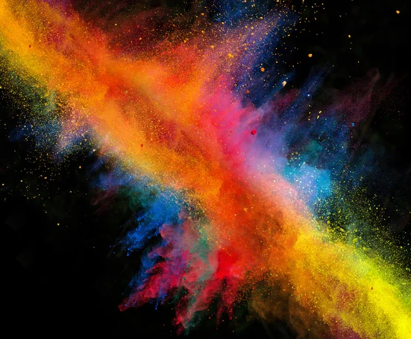 Launched colorful powder on black background — Stock Photo, Image