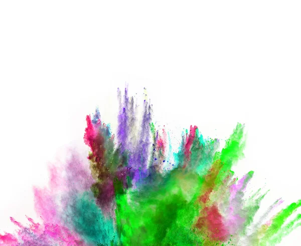 Launched colorful powder on white background — Stock Photo, Image