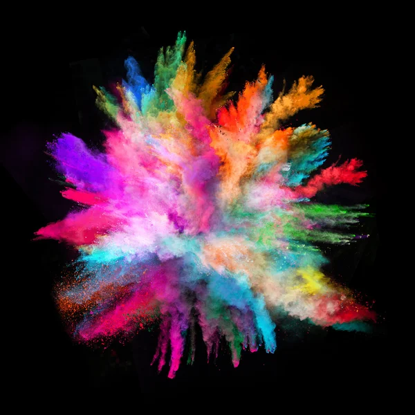 Launched colorful powder on black background