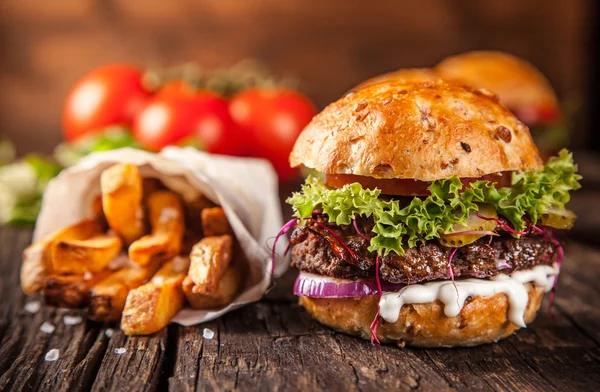 Házi készítésű hamburgerek közelsége Stock Kép