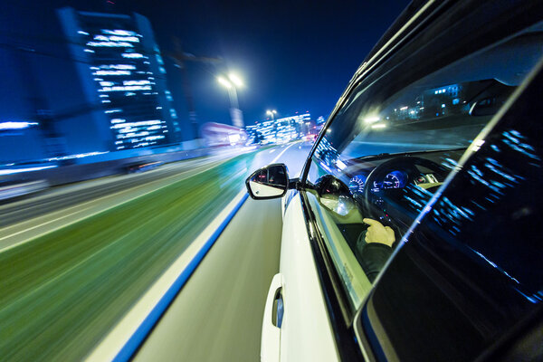 Night city from the car back view.