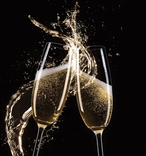 Bardak şampanya sıçrama, kutlama teması ile. — Stok fotoğraf