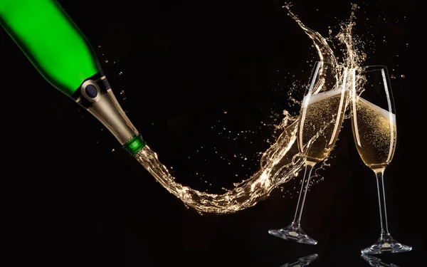 Sklenice šampaňského s logem — Stock fotografie