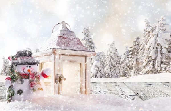 Fondo de Navidad con muñeco de nieve — Foto de Stock