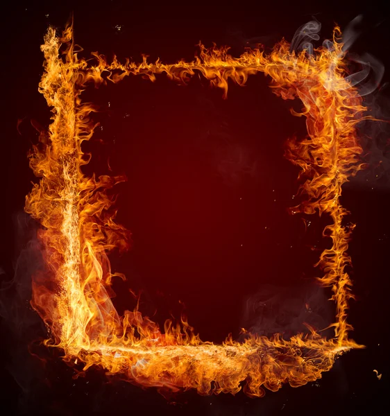 Fire flames frame on black background — Stock Photo, Image