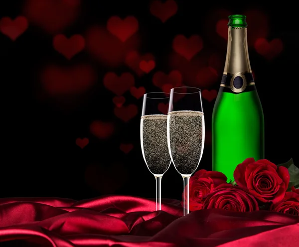 Saint Valentin avec champagne et roses — Photo