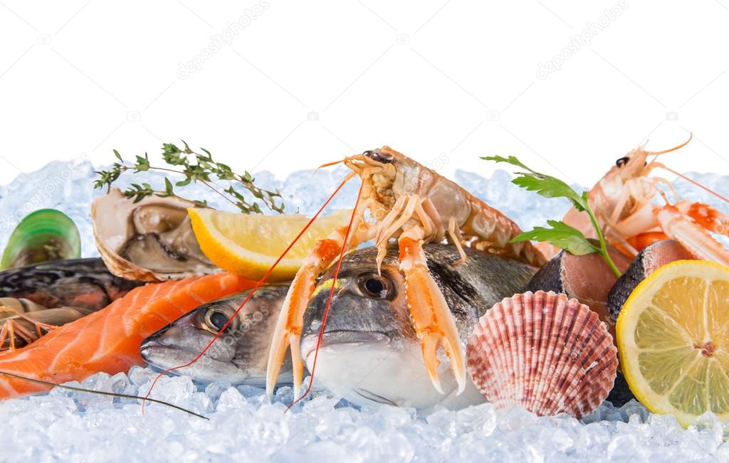 Fresh seafood on crushed ice.