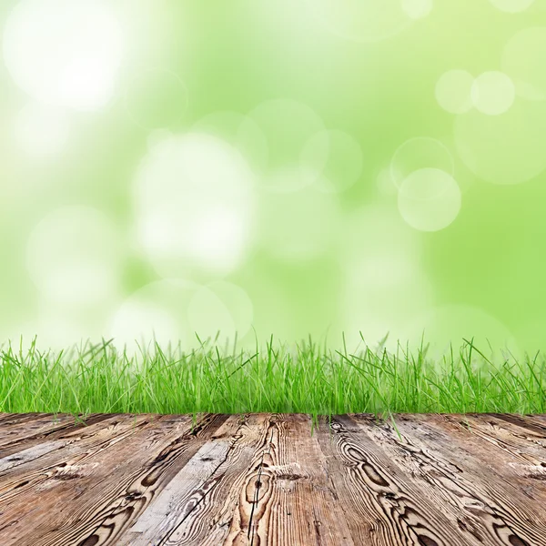 Natuur achtergrond met houten tafel — Stockfoto