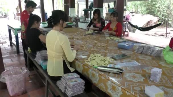 Kvinnor arbeta och göra kokos godis i Vietnam — Stockvideo