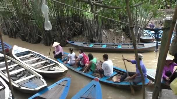 Wisatawan di perahu di Sungai Mekong, Vietnam — Stok Video