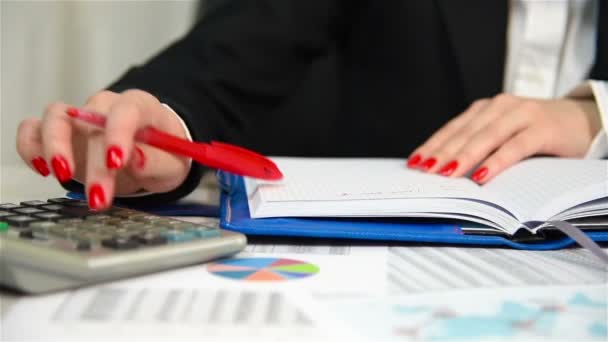 Une femme comptable calcule ses bénéfices — Video