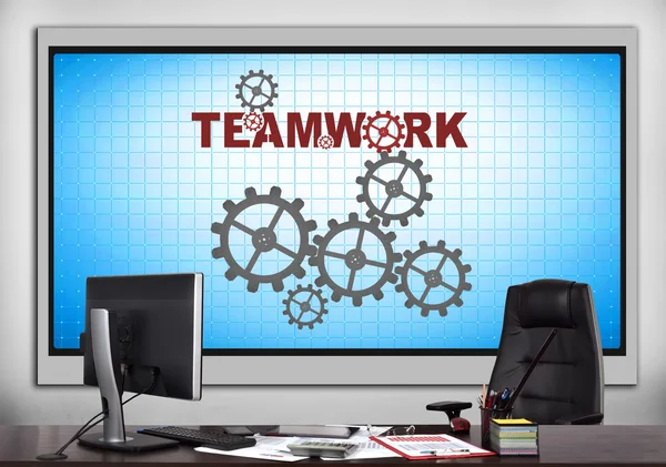 Modern office with big screen with teamwork concept — Stock Photo, Image