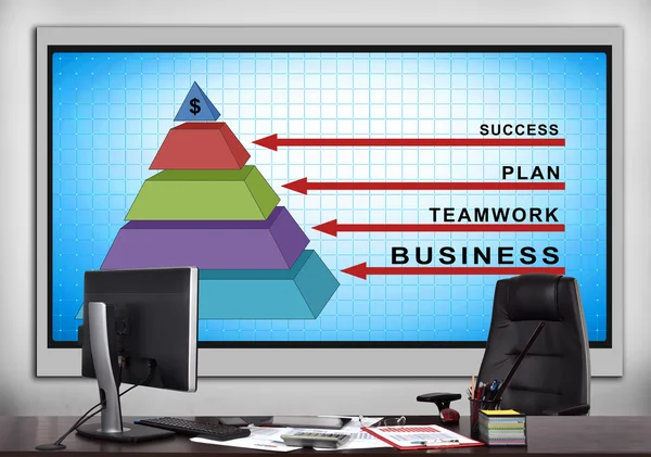 Экран с бизнес пирамидой — стоковое фото