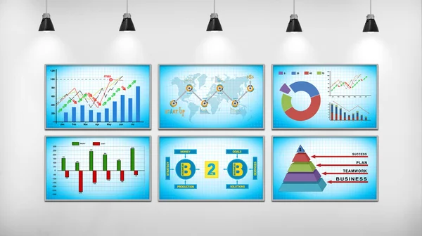 Seis pantallas con esquema de desarrollo empresarial — Foto de Stock