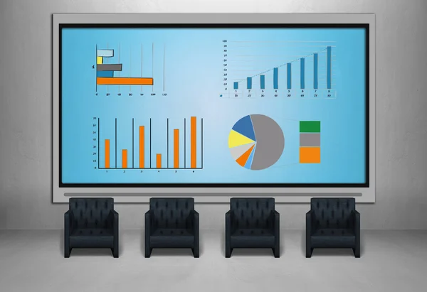 TV-Bildschirm mit Aktiendiagramm — Stockfoto