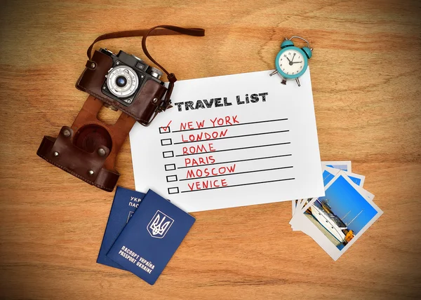 Paper with drawing travel list — Stock Photo, Image