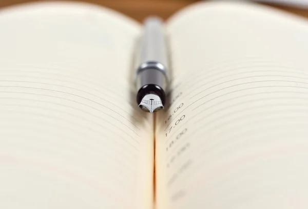 Pluma estilográfica de plata en cuaderno —  Fotos de Stock