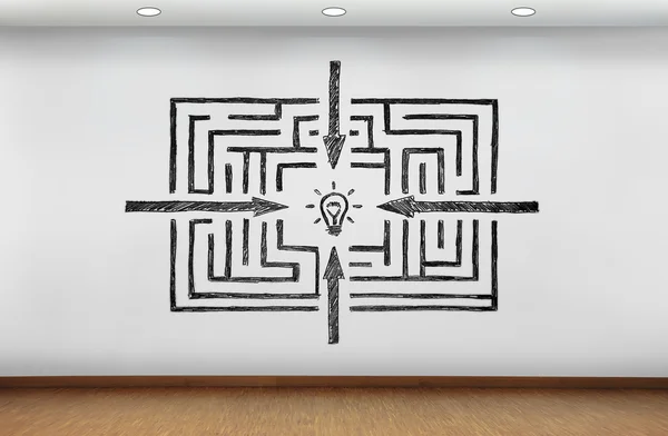 Maze to success drawing on wall — Stock Photo, Image