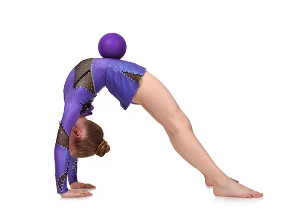 Chica en ropa azul haciendo gimnasia —  Fotos de Stock