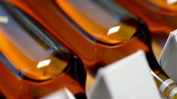 Ampoules Containing Pharmaceutical Products, Extra Close Up — Stock Video